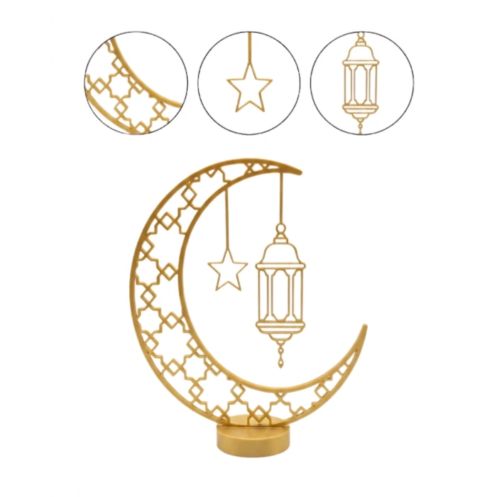 Mey İthalat® 3D Hilal Cami Dekor 20x20 cm Özel Baskı Masa Üstü Süs