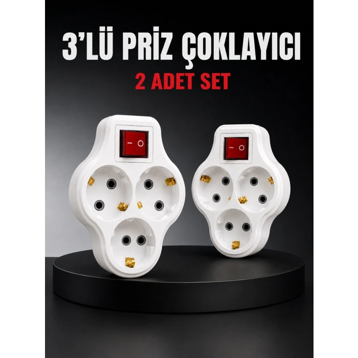 Mey İthalat® 3’lü Priz Çoklayıcı 2 Adet Set Anahtarlı Kablosuz Duvar Tipi Priz Çoğaltıcı