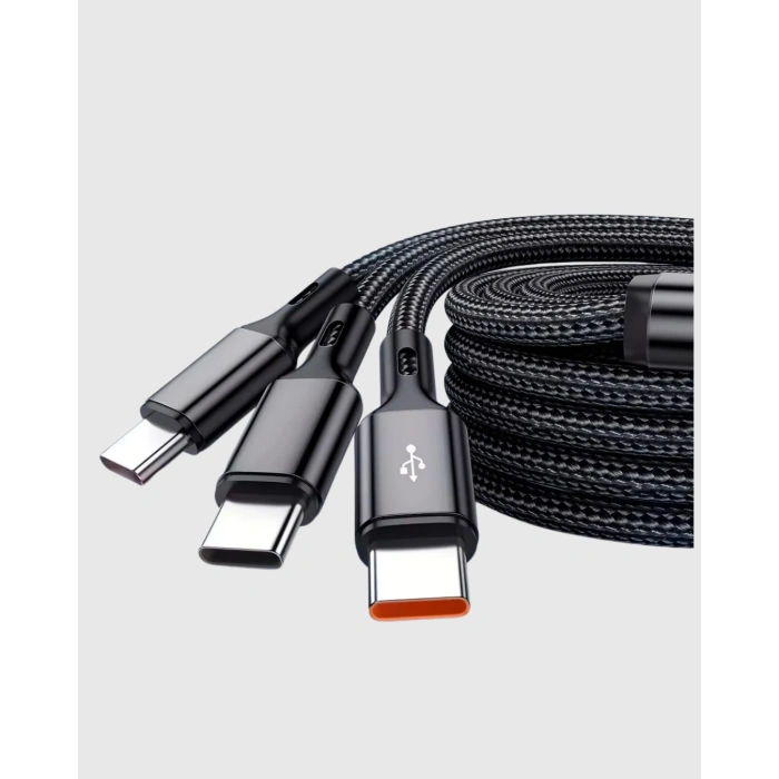 Mey İthalat® 3’ü 1 Arada Hızlı Şarj Kablosu iOS Android Type-C Uyumlu ve Dayanıklı