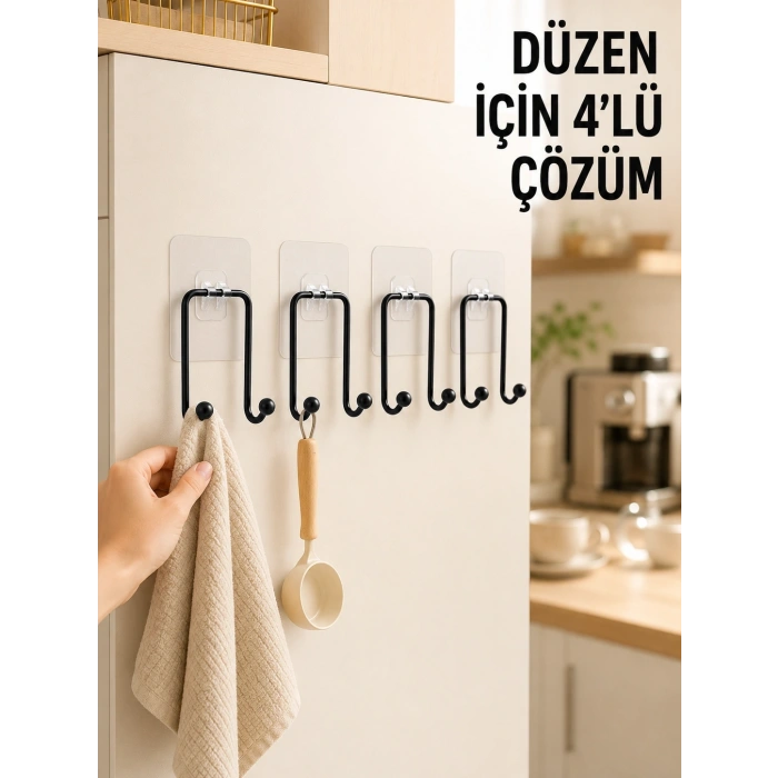 Mey İthalat® 4 Adet Yapışkanlı Askı Çok Amaçlı Mutfak Banyo Düzenleyici Askılık