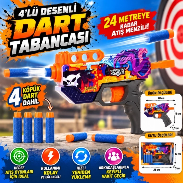 Mey İthalat® 4 lü Desenli Dart Tabancası