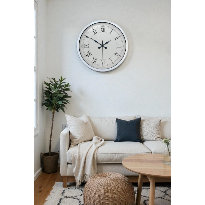 Mey İthalat® 40 cm Beyaz Metal Retro Duvar Saati
