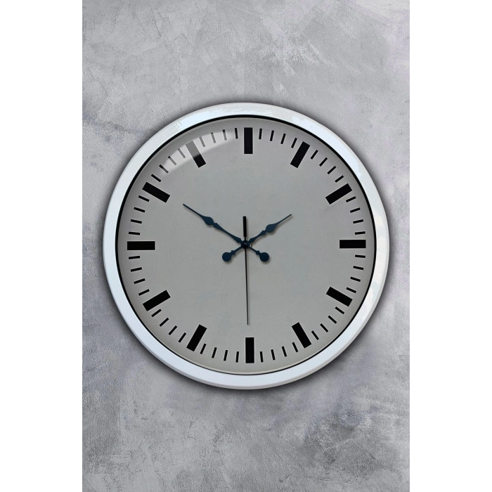Mey İthalat® 40 cm Beyaz Metal Sade Duvar Saati