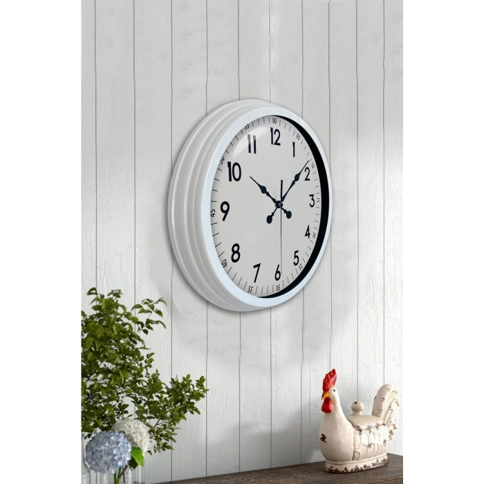 Mey İthalat® 40 cm Beyaz Metal Standart Duvar Saati