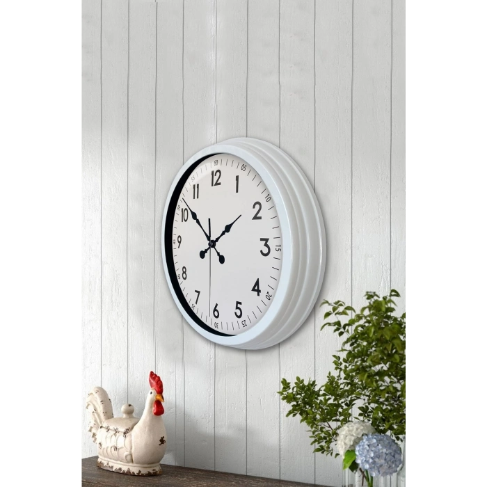 Mey İthalat® 40 cm Beyaz Metal Standart Duvar Saati