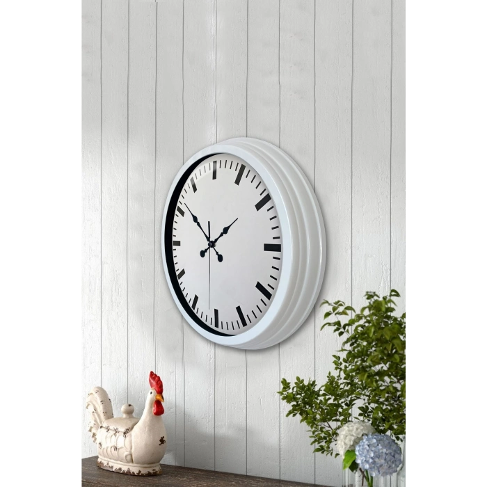 Mey İthalat® 40 Cm Metal  Beyaz Modern Duvar Saati