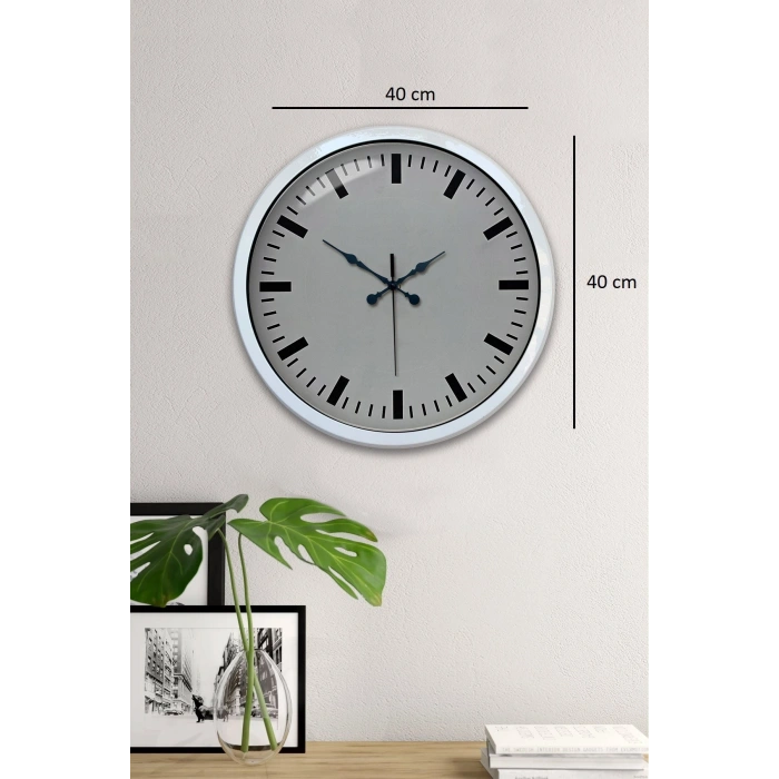 Mey İthalat® 40 Cm Metal  Beyaz Modern Duvar Saati