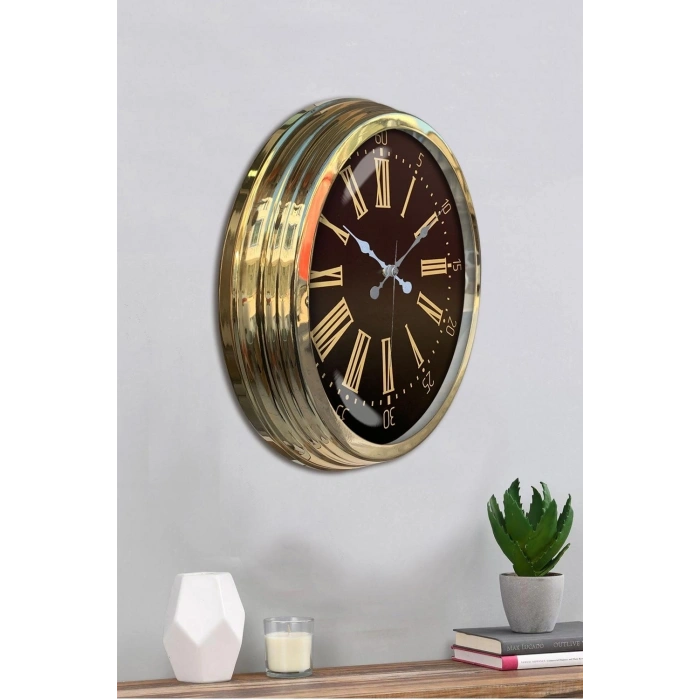 Mey İthalat® 40 cm Metal Gold Roma Rakamlı Duvar Saati