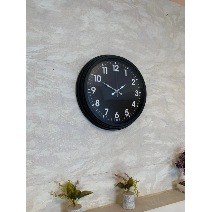 Mey İthalat® 40 cm Siyah Metal Siyah Kadran Duvar Saati