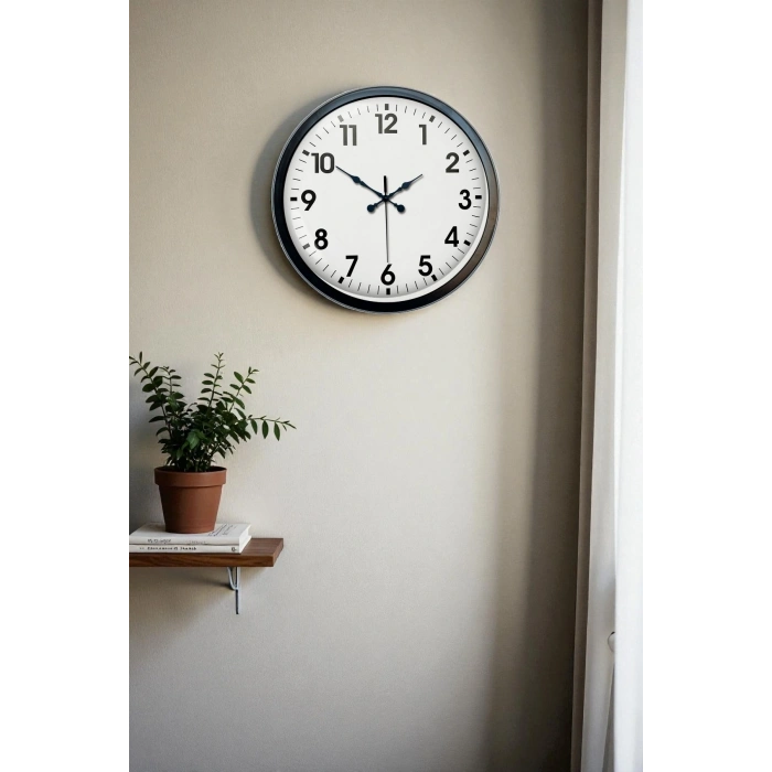 Mey İthalat® 40 cm Siyah Metal Standart Duvar Saati