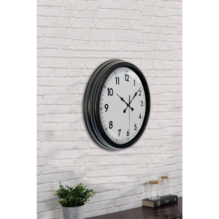Mey İthalat® 40 cm Siyah Metal Standart Duvar Saati