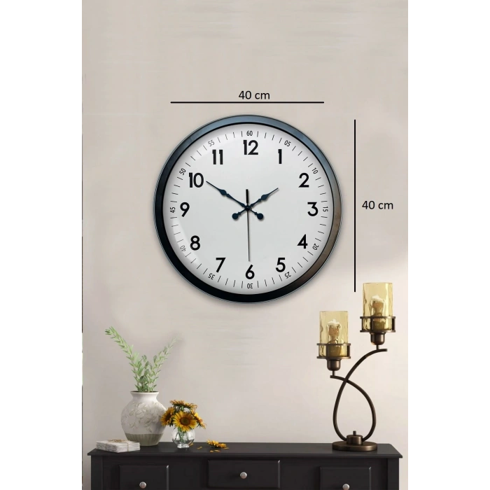 Mey İthalat® 40 cm Siyah Metal Standart Duvar Saati