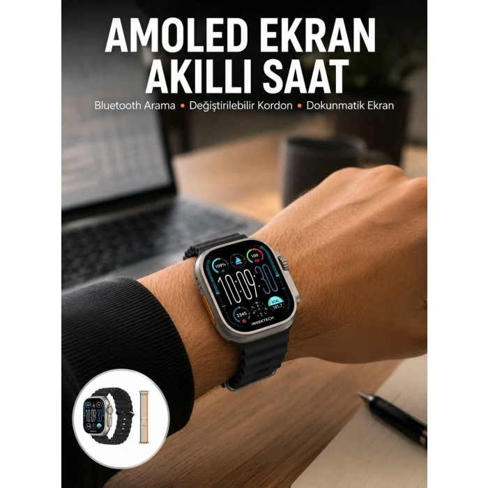 Mey İthalat® 49mm Akıllı Saat Amoled Ekranlı Kadın Erkek Kol Saati Plastik Kordon Yeni Nesil
