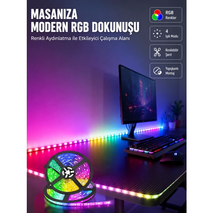 Mey İthalat® 5 Metre Kumandalı Su Geçirmez Şerit LED