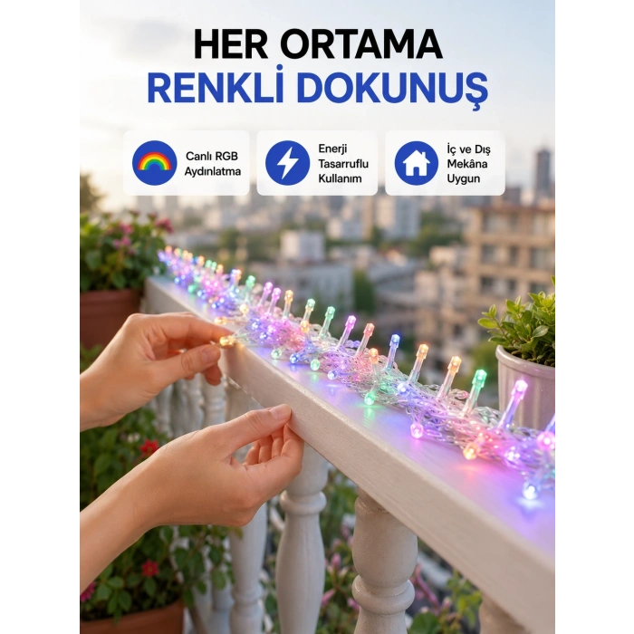 Mey İthalat® 5 Metre Şeffaf Kablo LED Peri Işığı 50 Ampullü Dekoratif Led