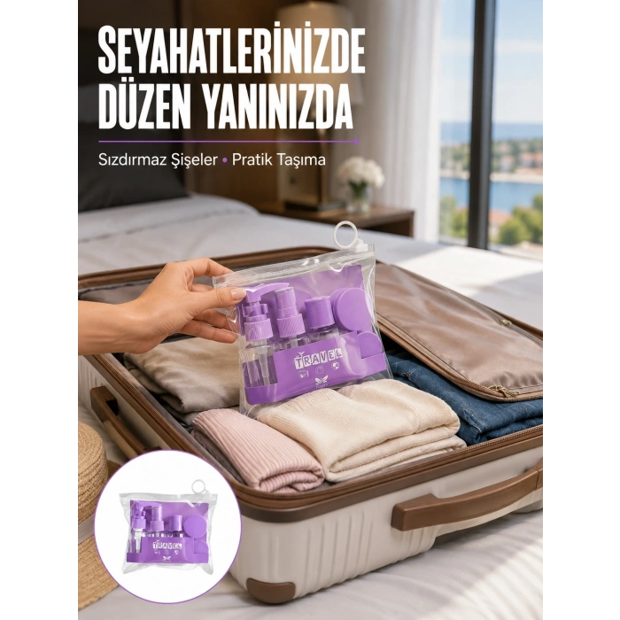 Mey İthalat® 5 Parça Seyahat Kişisel Bakım Seti Şişe Sprey Krem Kutulu Yeni Nesil