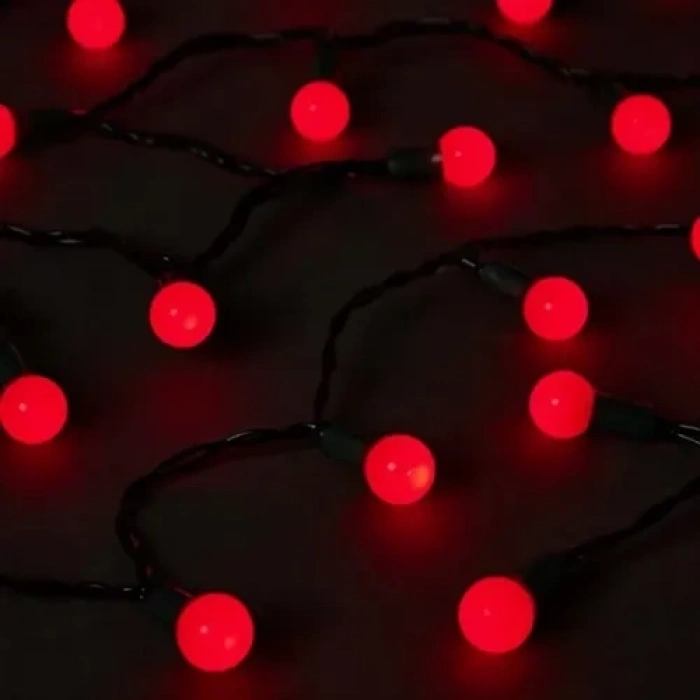 Mey İthalat® 5m 28 LED Mini Top Işık Kırmızı - Fişli, Siyah Kablo