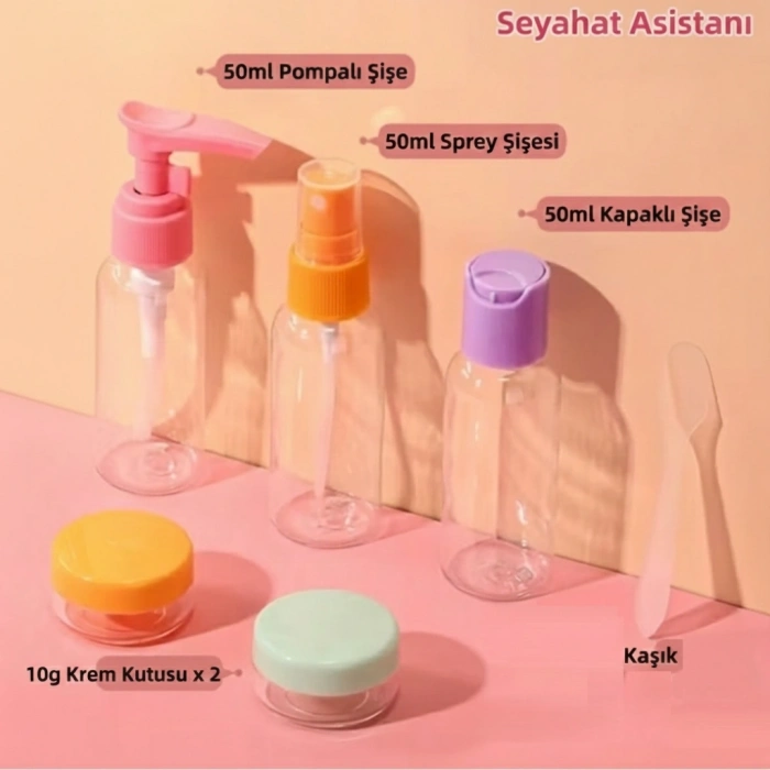 Mey İthalat® 6 Parça Renkli Kapaklı Seyahat İçin Boş Şişe Seti