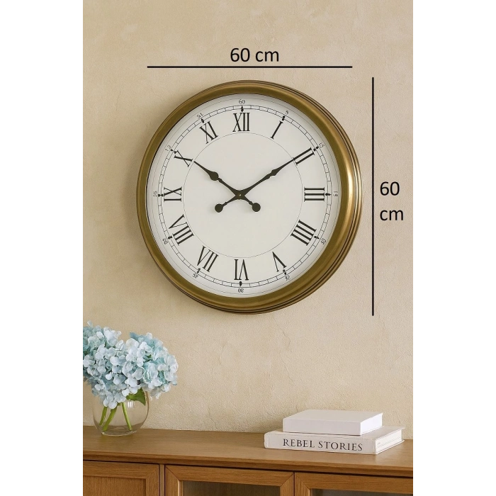 Mey İthalat® 60 cm Eskitme Metal Retro Duvar Saati