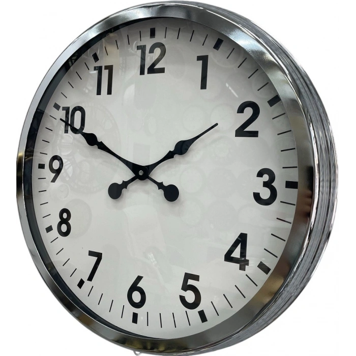Mey İthalat® 60 cm Krom Metal Duvar Saati