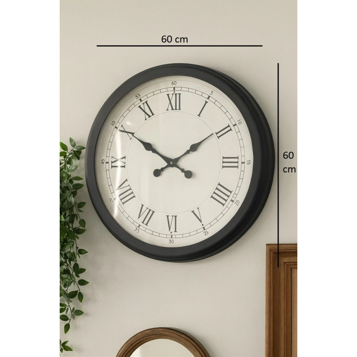 Mey İthalat® 60 cm Siyah Metal Roma Rakamlı Duvar Saati