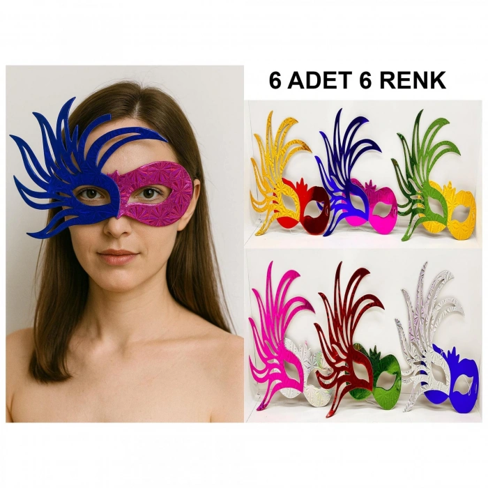 Mey İthalat® 6’lı Çift Renkli Venedik Karton Parti Maskesi Seti
