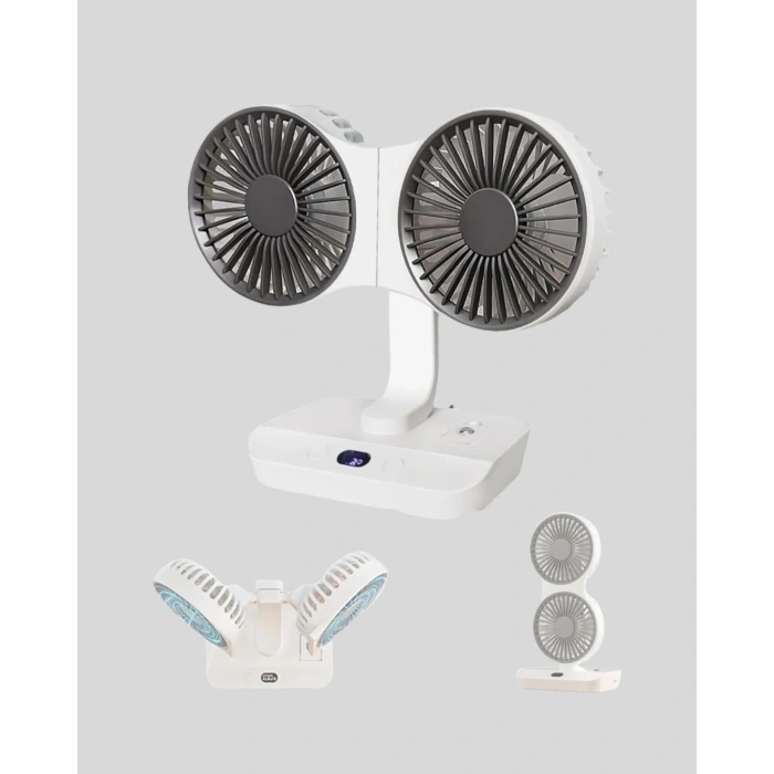 Mey İthalat® 720° Döner Çift Taraflı Masaüstü Vantilatör – USB Şarjlı Sessiz Fan