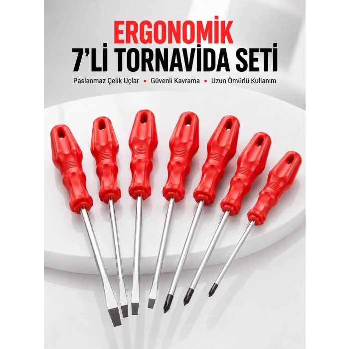 Mey İthalat® 7li Tornavida Seti Düz ve Yıldız Uçlu Çok Amaçlı Kullanım
