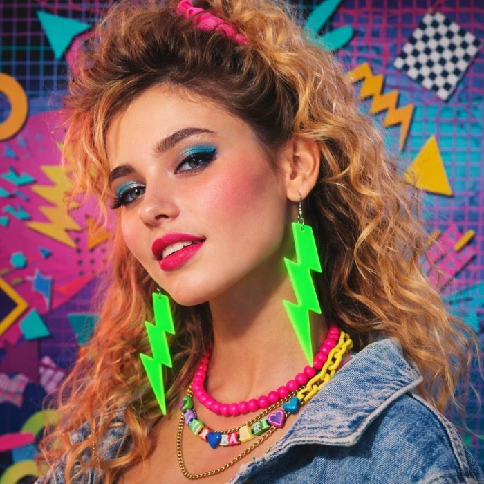 Mey İthalat® 80’ler 90'lar Retro Neon Yeşil Şimşek Küpe 10 cm