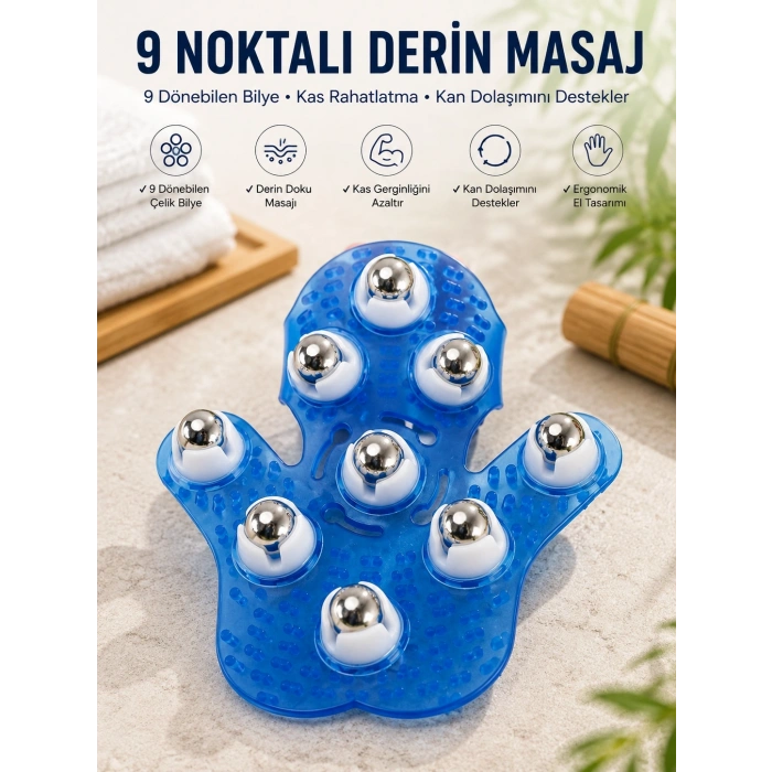 Mey İthalat® 9 Bilyeli El Şeklinde Omuz Bacak Masaj Aleti Masaj Eldiveni Giyilebilir Plastik Vücut Sıkılaştırıcı