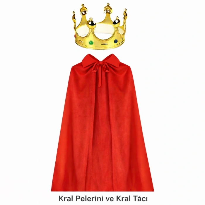 Mey İthalat® 90 cm Kral Pelerini ve Altın Kral Tacı Seti