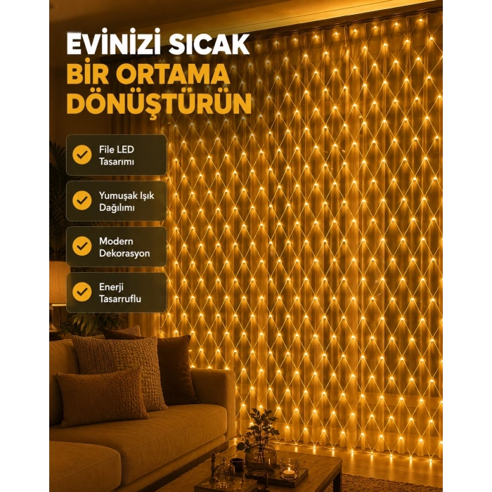 Mey İthalat® Ağ Şeklinde LED File Işık Dekoratif Ortam Aydınlatma Bahçe Balkon Süsü