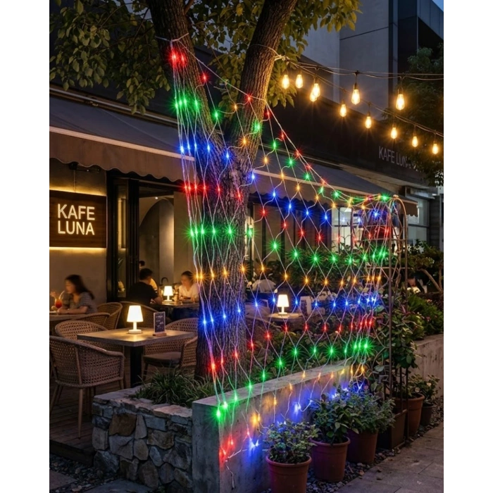 Mey İthalat® Ağ Şeklinde LED File Işık Dekoratif Ortam Aydınlatma Bahçe Balkon Süsü