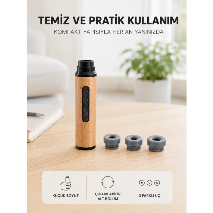 Mey İthalat® Ahşap Görünümlü Mini Küllük Taşınabilir Kompakt Tasarım 3 Farklı Uç Seçeneği