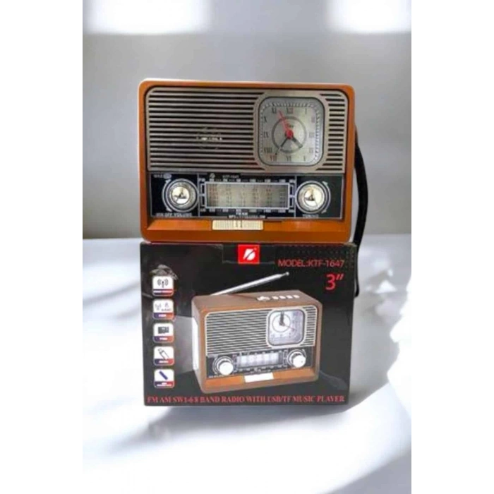 Mey İthalat® Ahşap Görünümlü Retro Bluetooth Radyo USB,AUX Ve SD Kart Girişli