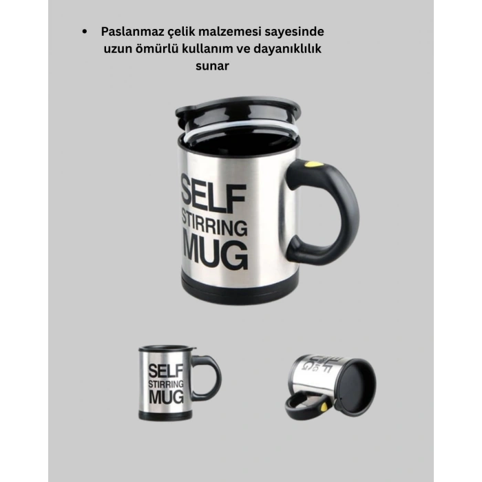 Mey İthalat® Akıllı Kendi Kendini Karıştıran Termal Kupa – Paslanmaz Çelik