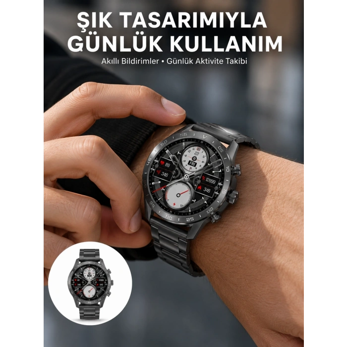 Mey İthalat® Akıllı Saat Çelik Kordon Çağrı Cevaplama Amoled Ekran Titreşimli Uyku ve Sağlık Takibi Yeni Nesil
