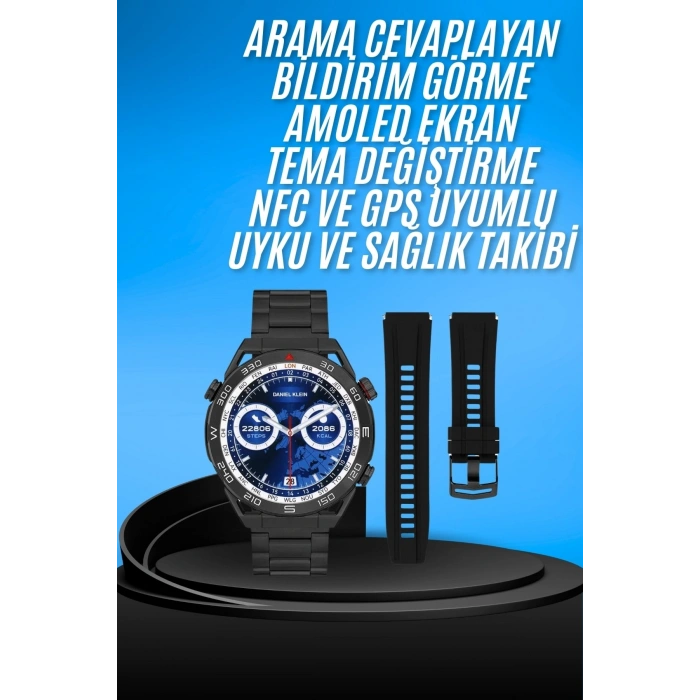 Mey İthalat® Akıllı Saat Çelik Kordonlu Amoled Ekran Android ve İOS Uyumlu Çağrı Cevaplayabilen Yeni Nesil