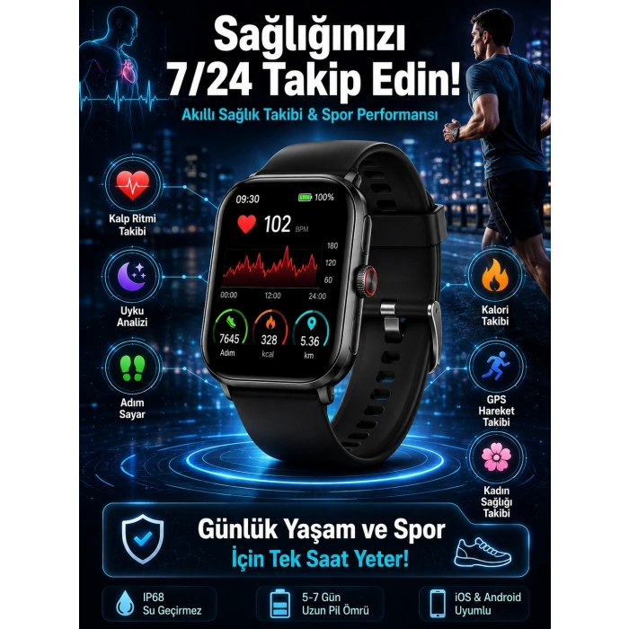 Mey İthalat® Akıllı Saat Wireless Şarj Yüksek Çözünürlüklü Müzik Dinleme Sesli Cevaplama Yeni Nesil