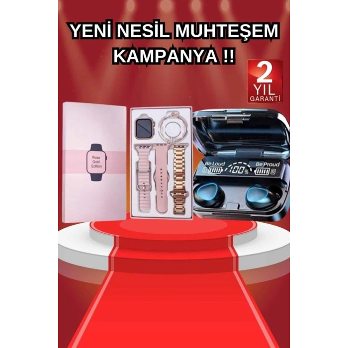 Mey İthalat® Aksesuar Hediyeli Akıllı Saat ve Dijital Göstergeli Powerbankli Bluetooth Kulaklık