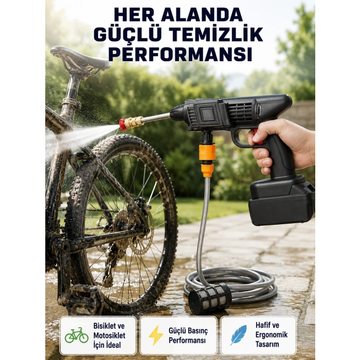 Mey İthalat® Akülü Araba Yıkama Makinesi 21V Güçlü Basınçlı ve Çift Akülü Taşınabilir