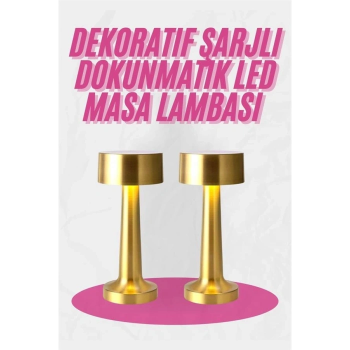 Mey İthalat® Altın Rengi Masa ve Gece Lambası Dokunmatik Şarjlı Masa Lambası