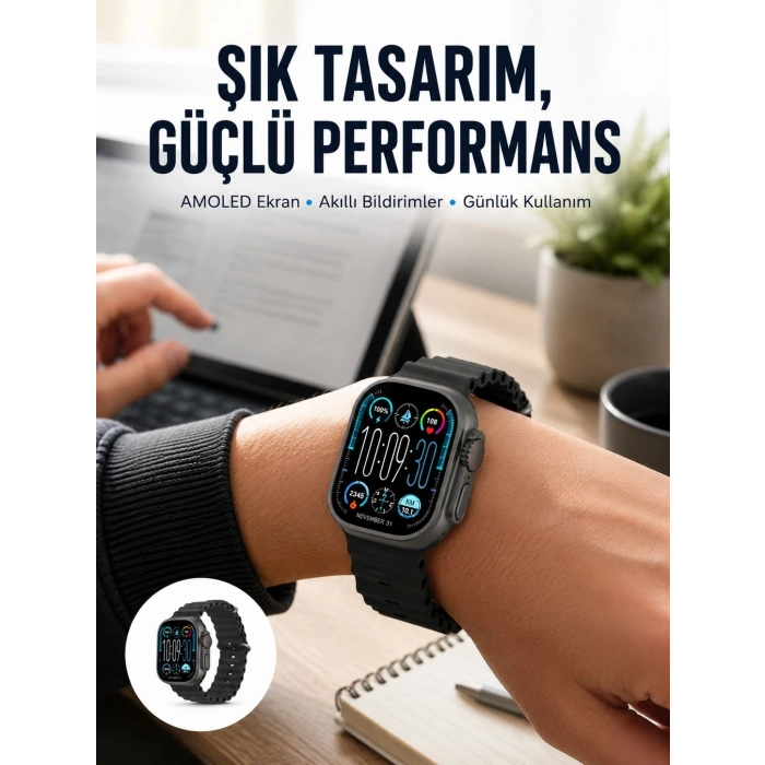 Mey İthalat® AMOLED Ekran 49mm Ultra Tasarım 3 Kordonlu Akıllı Saat Yeni Nesil