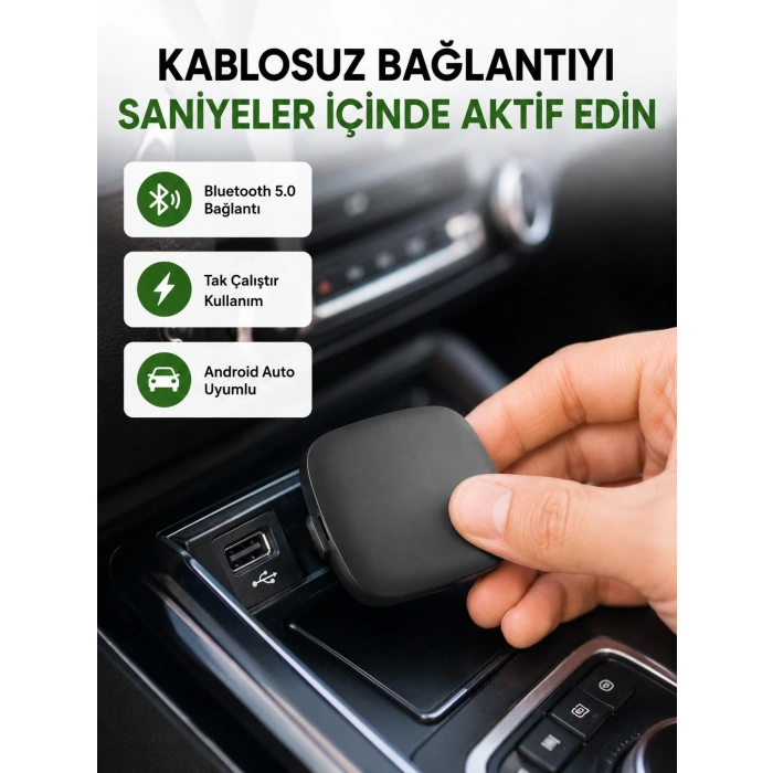 Mey İthalat® Android Auto Kablosuz Adaptör Bluetooth 5.0 ve 5.8GHz WiFi Destekli Yeni Nesil