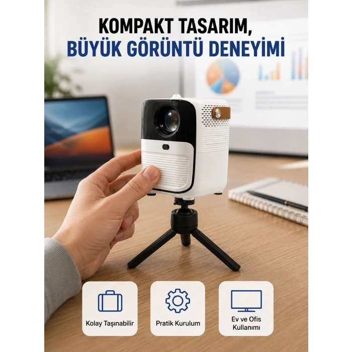 Mey İthalat® Android Sistemli Mini Projektör – Uygulama Destekli Akıllı Kullanım Yeni Nesil