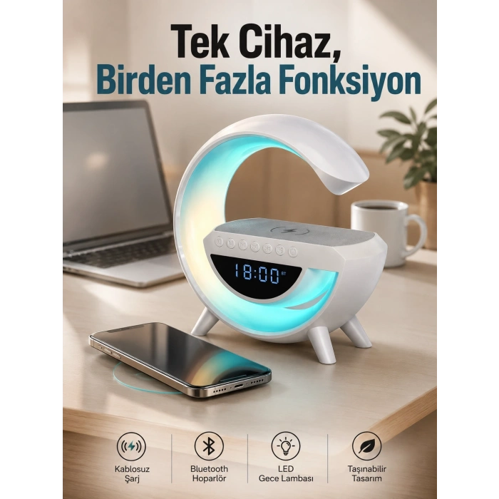 Mey İthalat® Android Uyumlu Akıllı Bluetooth Hoparlör Kablosuz Şarj Cihazı Standı