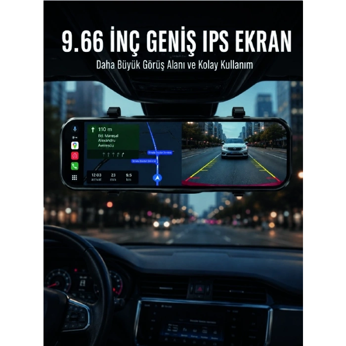 Mey İthalat® Araç İçi Ayna Carplay Dokunmatik Multimedya ve Kamera Kayıt Ekranı