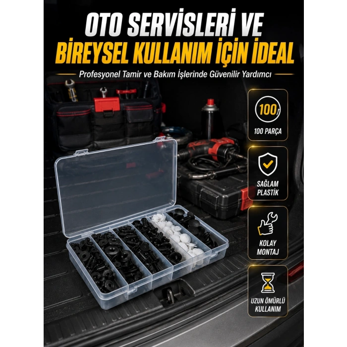 Mey İthalat® Araç Kapı Döşemesi ve Tampon Klipsi Seti Universal Plastik Sabitleme Klipsi 100 Parça