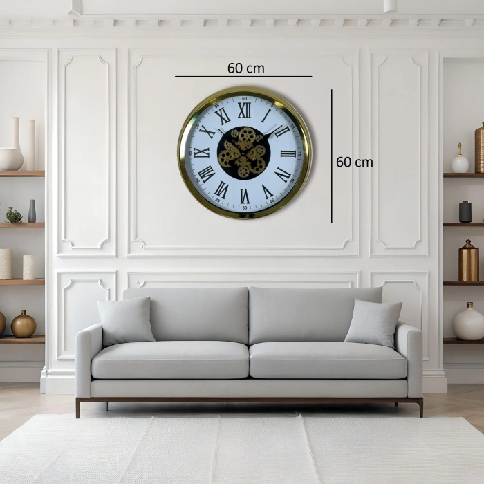 Mey İthalat® Aurelius Gold 60 Cm Çarklı Duvar Saati