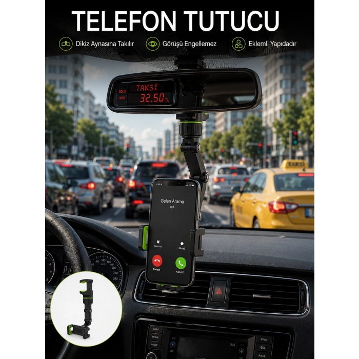 Mey İthalat® Ayarlanabilir Dikiz Aynası Telefon Tutucu Görüş Açısını Engellemeyen Araç Aparatı